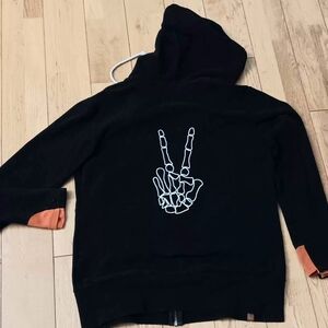 AMPERSAND AVE Unisex Black Hoodie with Skeleton Peace Graphic